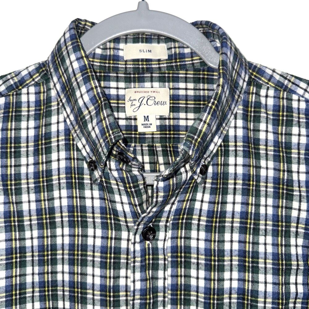 J.Crew Mens Flannel Blue Green White Plaid Long Sleeve Shirt Botton Down Size M - Picture 5 of 10